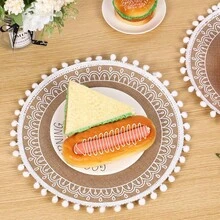 4 Stücke/6 Stücke/8 Stücke/10 Stücke 38cm (14,9 Zoll) runde weiße Baumwollkugeln im nordischen Stil, Hochzeitsthemen Tischsets, Abschluss- und Partydekoration, hitzebeständig, Schmutzabweisend, Restaurant-Feiertagsdekorationen, Heimdekoration