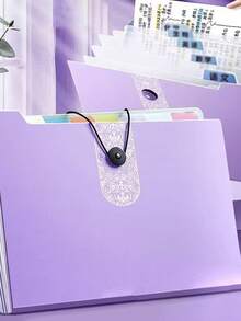 (Random Color Stickers) 1pc Pink 5-Grid Accordion File Folder, Student Test Paper Holder, Cute Transparent Multi-Layer A4 Document Organizer Bag