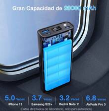 Power Bank Batería Portátil 20000mah 22.5w Carga Rápida 1hora Gar158 Con 2 Puertos Usb Entrada Salida Tipo C Con Linterna Incorporado de Luz Fuerte - Negro - Ver 3