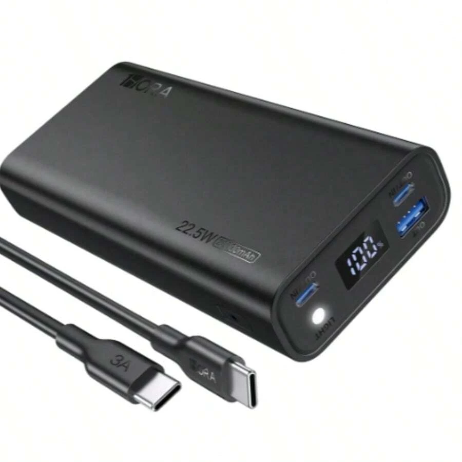 Power Bank Batería Portátil 20000mah 22.5w Carga Rápida 1hora Gar158 Con 2 Puertos Usb Entrada Salida Tipo C Con Linterna Incorporado de Luz Fuerte - Negro - Ver 1