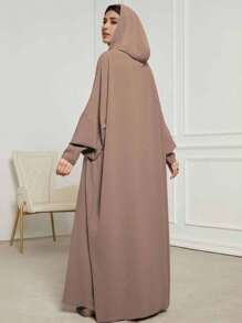 1 pieza Abaya de estilo de moda de Dubai con capucha, de color liso y arrugado de gasa, talla grande, adecuado para uso diario en primavera, verano y otoño, para mujeres