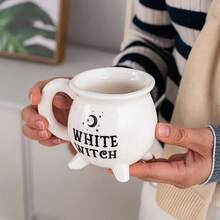 1pc Halloween Witch Magic Potion Ceramic Bottle With Handle - Bicolor Black & White Design, Crescent Moon & Star Decor, No Electricity Needed, Spooky Home Decor Gift, Mystical Themed Design, Crafted With Precision