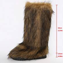 2025Cute Niche Harajuku Furry Boots, Warm Tall Boots, Mid-Calf Winter Snow Boots For Women - Gold - View 10