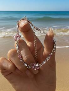 1pc Minimalist Style Adjustable Crystal Flower Bracelet, Versatile Daily Wear - one-size - View 6