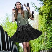 女式蓬松芭蕾舞裙弹力腰雪纺短款衬裙公主芭蕾舞裙衬裙泡泡裙成人黑色裙子秋装女士 - 黑 - 查看 4