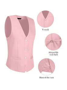 Pink Men's Suit 3 Piece Set, Slim Fit Wedding Tuxedo, Two-Button Business Blazer Jacket With Vest And Pant, Solid Color  For Wedding Groomsmen Business Formal Occasions - Hồng - Xem 5