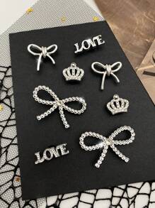 8pcs Fashionable Silver Bow Knot, Rhinestone Crown, Love Letter, Bow Knot DIY Accessories, Detachable Shoe Clips For Sandals, Holiday Party Gift