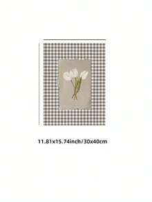 1 件无框白色郁金香墙壁艺术印刷棕色格子 Cottagecore 花卉海报，简约农舍花卉画布，适用于客厅/卧室/宿舍，春季植物美学房间装饰和完美礼物（墙壁印刷品、时髦海报、返校）