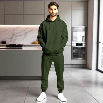 CONJUNTO CASUAL TIPO DEPORTIVO 2 PIEZAS, SUDADERA CON CAPUCHA Y PANTALON CON JARETA O CIERRE PARA HOMBRE