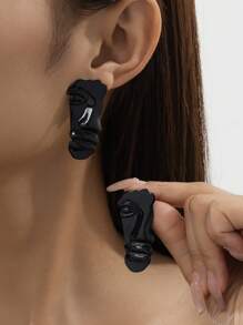 2pcs Exaggerated Fashion Creative Design Smooth Oversized Face Stud Earrings, Women's Daily Wear Jewelry