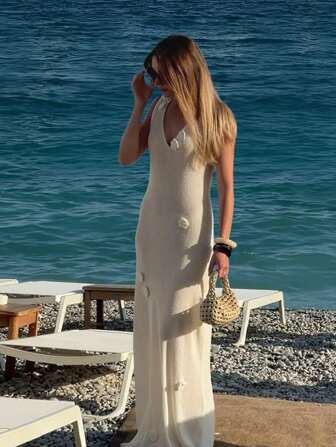 Vestido de playa casual y elegante con diseño floral 3D para mujeres, ideal para vacaciones de verano