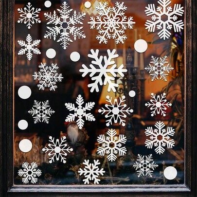 2/4 Blatt Weihnachts-Schneeflocken Aufkleber Dekorations-Set, Weihnachts-Fensteraufkleber im Schnee-Thema, Winter Schneeflocken Aufkleber Party Dekor