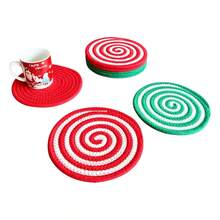 4pcs Mixed Christmas Series Round Woven Placemats, 7.09inch (18cm) Diameter, Thick Heatproof Coasters Made Of Braided Rope In Assorted Styles, Suitable For Cups, Pots, Bowls As Christmas Gifts