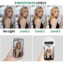 Anello luminoso moderno per selfie con 28 LED, luce per telefono, luci di Natale, luce per selfie, ricaricabile USB, dimmerabile, molletta per smartphone, trucco, streamer - controllo a pulsante, luminosità regolabile, senza rumore o effetto fantasma, finitura in plastica non finita - include cavo USB, supporto da tavolo - adatto per vari ambienti, posizionamento su tavolo (rosa/bianco/blu/nero)