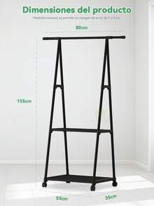 Organizador de ropa con ruedas tipo burro perchero, estante metálico multifuncional para colgar ropa, sombreros y guardar zapatos, ideal para recámara, sala, entrada o balcón - Negro - Ver 6