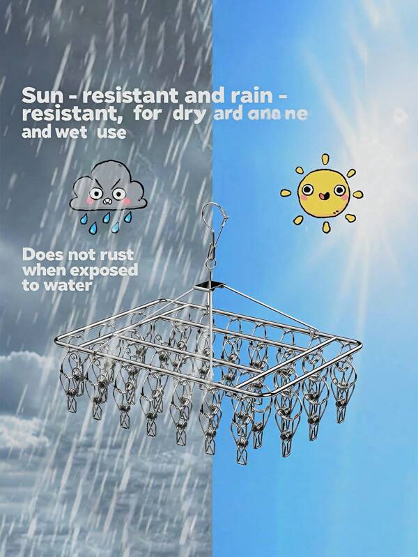 1pc Stainless Steel Clothes Hanger, Large Size 40 Clips/20 Clips Drying Rack For Socks, Windproof Household Clothespin Multi-Function Hanging Hook Clothes Rack