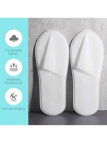 40Pairs/20Pairs  Disposable Slippers, Medium,Unisex Slippers, Wedding Waiting Slippers For The Bride, Groom, Bridesmaid And Groomsman, Spa, Hotel, Home And Travel Portable Slippers,Disposable Slippers For Guests - 白色 - 查看 4