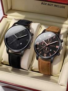 Herren Uhr mit Datumsanzeige, stilvolles rundes Zifferblatt, Quarzuhr mit Kunstlederarmband, geeignet für Party, Urlaub, Geburtstag oder als Geschenk für Bruder, perfektes Geschenk für Vater am Vatertag (ohne Verpackung)