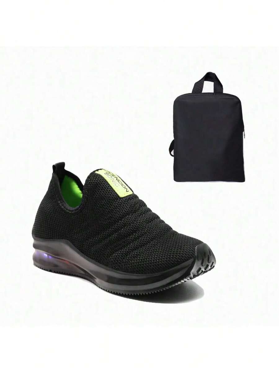 Children's Sneakers With Light Without Laces For Boys And Girls Soft And Resistant With Backpack Mini Lunch Box School And Trip - Green - View 1