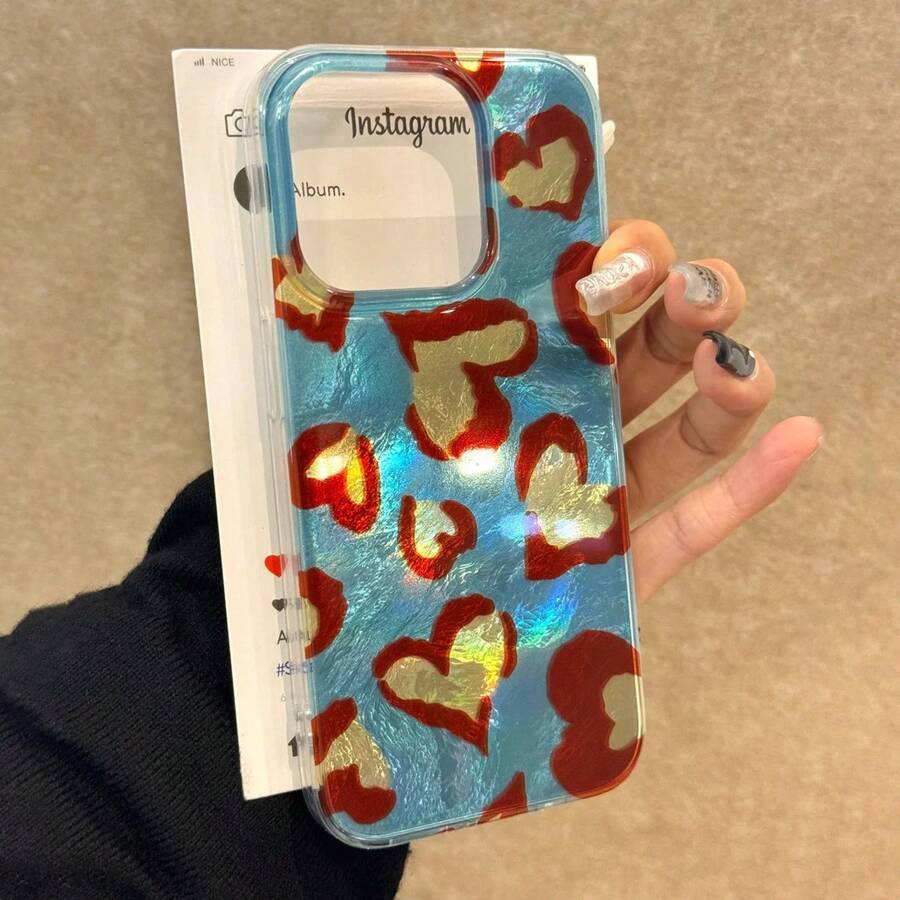 Funda para teléfono con estampado de leopardo en forma de corazón y patrón glaciar transparente. Compatible con phone 16, 15, 14, 13, 12 Pro, 16, 15, 14 Plus, 13, 12, 11 Pro/X/XS Max. Resistente, anticaídas y a prueba de golpes. - transparente - Ver 1