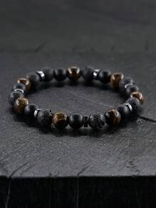 Men's Tiger Eye & Volcanic Stone Bracelet - Protection, Fashionable, And Lucky Charm For Wealth, Health, And Anxiety Relief Meditation Jewelry Unisex - Perfect Gift