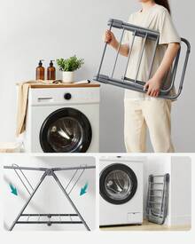 Petit Étendoir à Linge, Séchoir Pliable à 2 Niveaux, Gain de Place, en Métal, pour Petits Vêtements, Serviettes, Salle de Bain, Balcon, 44 x 101 x 54 cm, Gris Tourterelle - Gris - Voir 3