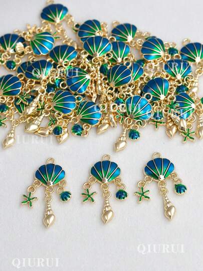 5pcs Craft DIY Ocean Shells Summer Ocean Pendant Accessories Starfish Conch Metal Charms For Jewelry Making Earrings Necklace Bracelet Accessories