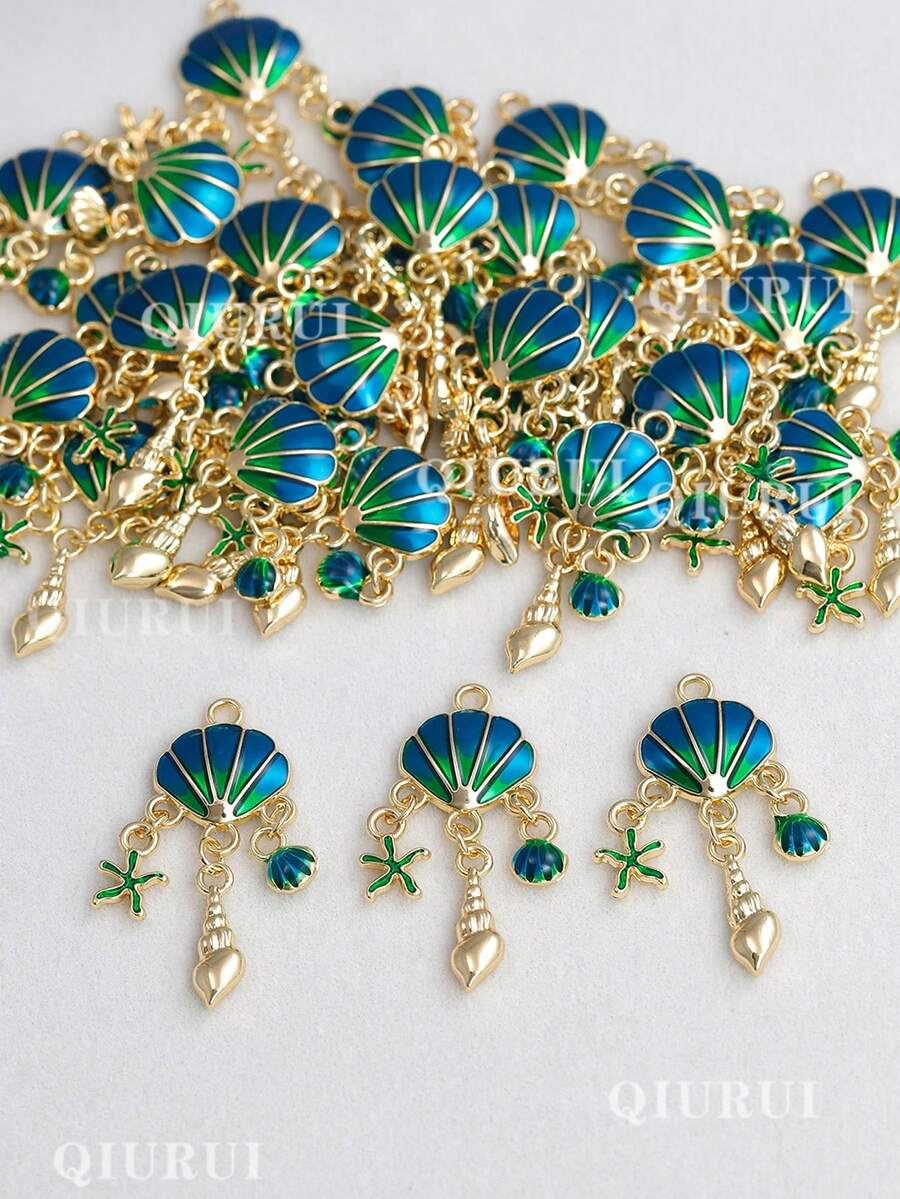5 piezas de accesorios de conchas marinas de verano, estilo DIY artesanal, colgantes de estrellas de mar y caracolas de metal para hacer joyas, aretes, collares y pulseras