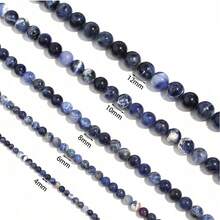 1pc Natural Blue Veined Stone Beads 4/6/8/10/12mm, Fashionable Handmade DIY Loose Beads Suitable For Bracelets, Necklaces, Jewelry, Phone Straps, Keychains, Wholesale - Blue Sodalite - View 5