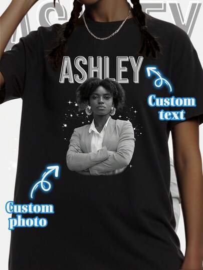 Camiseta personalizada con foto, Camiseta vintage personalizada con foto de novia, Camiseta de rap pirata personalizada, Camiseta de rap pirata personalizada, Camiseta de esposo y esposa, Temporada de vuelta a clases, Festival de la cerveza alemana, Día Nacional de Arabia Saudita, Camiseta con foto de pareja, Personalizada para novia, Regalo para novia/esposa, Estilo de mejor amiga, Sexy, Regalo del Día de San Valentín, Personaliza camiseta de mujer - Agrega tu foto y texto favoritos (Foto de novia/Foto de pareja/Foto familiar/Selfie/Foto de mascota/Foto de amigo) para diseñar tu propia camiseta impresa personalizada