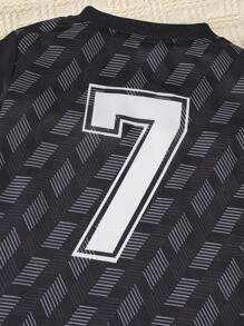 Ensemble 7 pièces de t-shirt et shorts imprimés numériques pour adolescents - polyester, facile d'entretien, col rond, opaque, design blocs de couleurs sportif et performant, pour le printemps/été, cadeau de football pour garçons, idéal pour l'extérieur