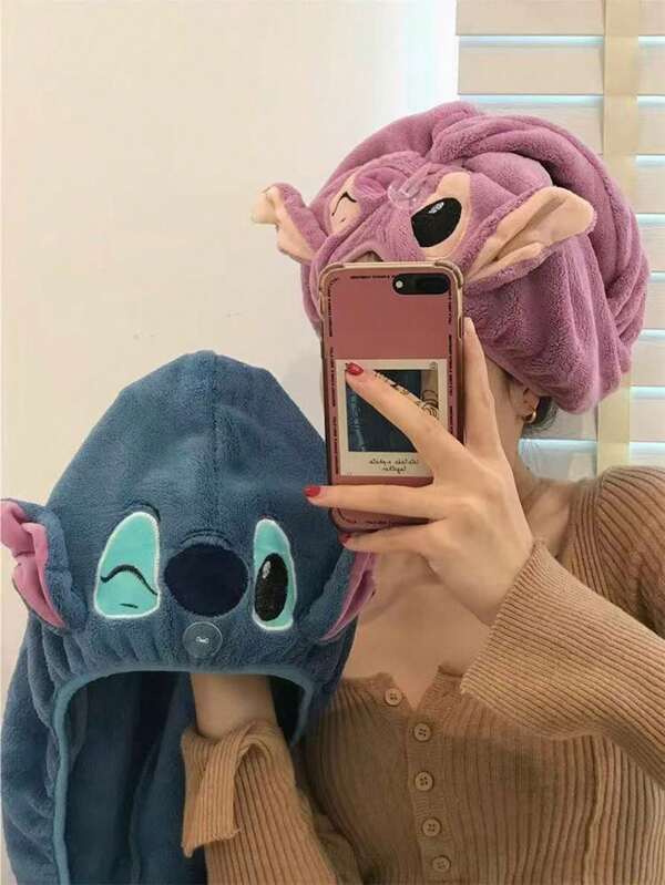 Disney Disney, Stitch Cute Hair Dryer Cap, Fast Drying Microfiber Shower Cap, Thickened Soft Absorbent Head Wrap, Women's Bath Hair Care Accessories, Suitable For Daily Home And School Use
