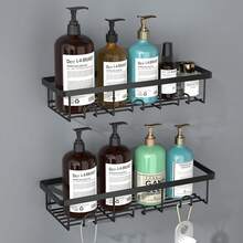Shower Shelves For Inside Shower, 2 Pack Adhesive Bathroom Caddy Organizer Basket Rack For Storage And Organization, Wall Suction Bath Bathtub Shampoo Holder Set For RV Camper, Black - màu đen - Xem 1