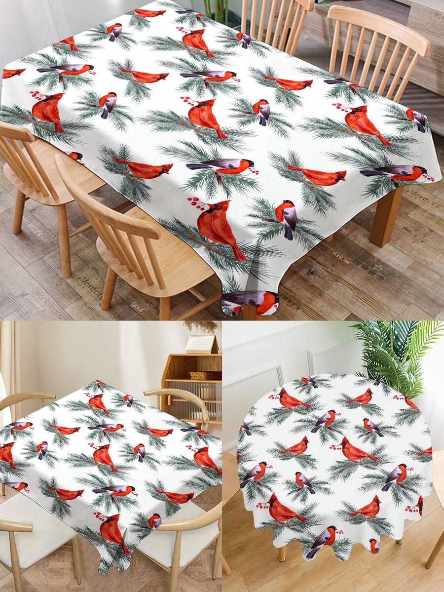 1pc Christmas Series Printed Tablecloth, Modern Polyester Rectangular/Round Waterproof Tablecloth, Digital Printing Suitable For Living Room, Outdoor Dining Table, Small Round Table - Black and White - View 1