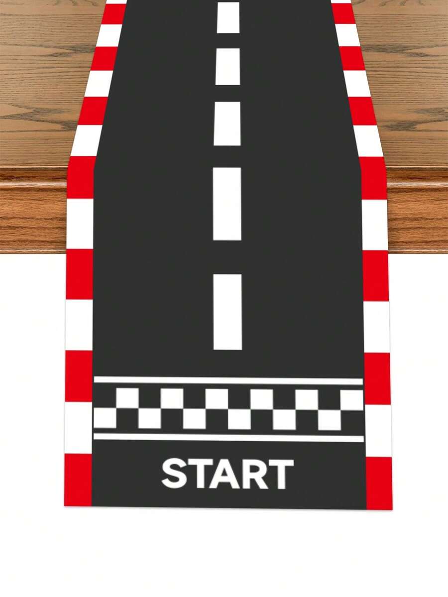 1pc Racing Theme Birthday Party Polyester Table Runner, Black & Red Checkered Racing Track Style Tablecloth, 35*180cm, Racing Theme Tablecloth, Suitable For Little Boy's Birthday Party Table Decor, Racing Theme Birthday Party Room Kitchen Dining Table Decor, Home Decor, Room Decor, Dining Table Center Decor, Racing Party Decor, Happy Birthday Party Supplies, Party Gifts