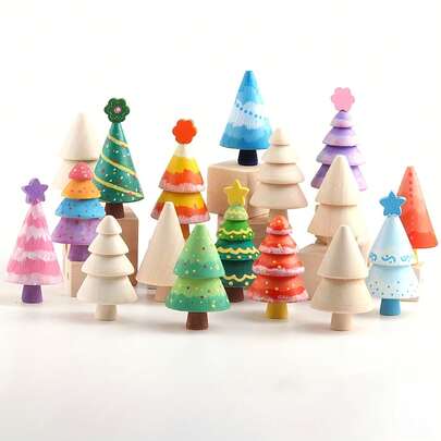 10 件创意木制 DIY 工艺套件 - 可涂漆蘑菇和树木饰品、未完成的圣诞节/复活节/万圣节/感恩节装饰、适用于室内/室外节日装饰的四季工艺配件、节日树和蘑菇挂饰、青少年工艺项目、家居装饰、木质纹理、小于 3.2 立方英尺和 27 英寸高、无室内装潢/家具、DIY 绘画工艺品、季节性装饰
