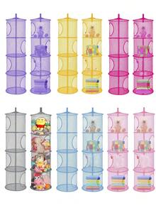 Giỏ treo búp bê nhồi bông 4 lớp - Tổ chức lưu trữ lưới thoáng khí, thích hợp cho quần áo, đồ chơi, găng tay, mũ và tất | Lưới phơi đồ gấp gọn, thích hợp cho phòng trẻ em và phòng ngủ - Nhiều màu - Xem 1