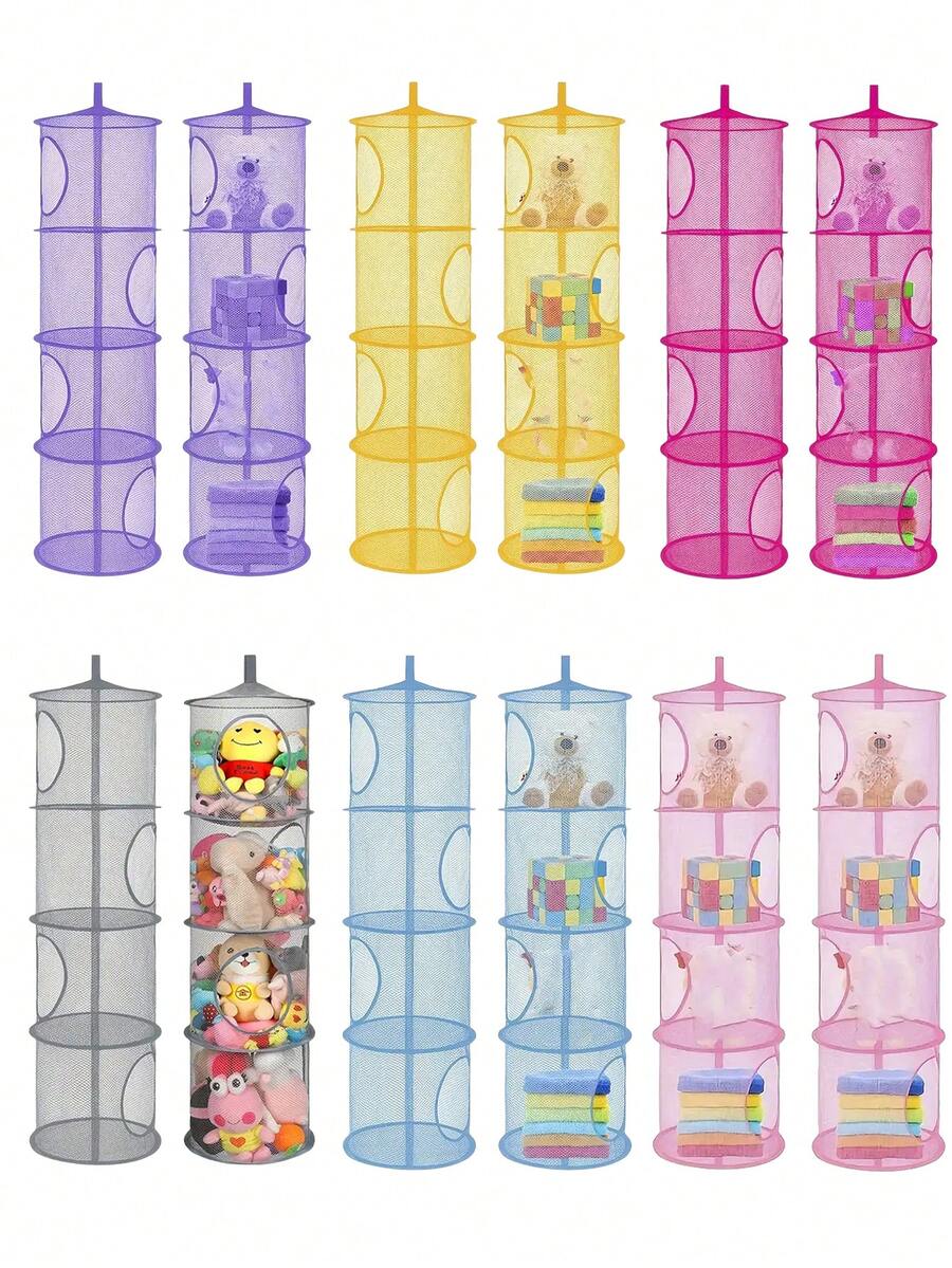 Giỏ treo búp bê nhồi bông 4 lớp - Tổ chức lưu trữ lưới thoáng khí, thích hợp cho quần áo, đồ chơi, găng tay, mũ và tất | Lưới phơi đồ gấp gọn, thích hợp cho phòng trẻ em và phòng ngủ - Nhiều màu - Xem 1