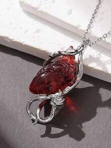 1 pieza Collar colgante con diseño exagerado europeo y americano de espina y flor envolviendo un corazón, colgante de Halloween, para parejas, unisex, color plateado y negro, regalo - Multicolor - Ver 6