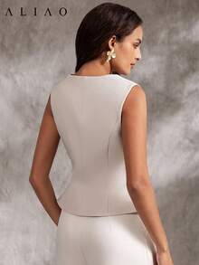 Áo ba lỗ thanh lịch cổ tròn hình sao biển phong cách đô thị mùa hè của Aliao dành cho nữ, thanh lịch, khiêm tốn, mùa xuân / mùa hè, Eid AI-Adha, Eid Adha Mubarak - trắng - Xem 6