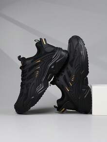 Men's Low-Top Sneakers, Casual Running Shoes, Jogging Shoes, Walking Shoes, Fashionable Gradient Red Footwear, Tennis Shoes, Streetwear - Black - View 2