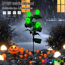 GCTECHING 1 Pc Solar Halloween Lights Skeleton Rose Lantern Swaying By Wind, Pathway Lights, Halloween Decorations Outdoor, Green Skull Rose Lights For Garden Halloween Decor Light Home Decor Party Decor Halloween Decoration Room Decor Halloween Garden Decor For Gift Fairy