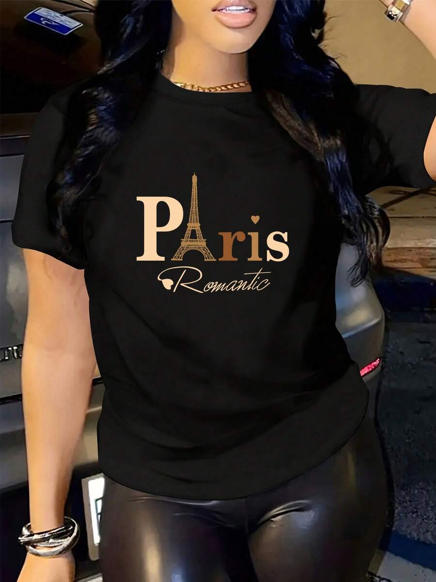 Mujer Camiseta de mujer México Envío Tela transpirable de alta calidad Manga suelta Estampado de Lavado a máquina Fresco Deportes Cuello redondo Casual Manga corta Versátil Nueva Era Lavable a máquina, top casual de cuello redondo de deportes de trabajo estudiantil, moda cómoda y moderna |vestidos de mujer verano almacen local - Negro - Ver 1
