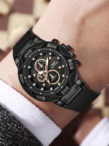 1 Stück Herren Silikon Armband modische und einfache gemischte Skala vertikale Drei-Augen-Zifferblatt Quarz Uhr, geeignet für täglichen Gebrauch, Dekoration oder Urlaubsgeschenke