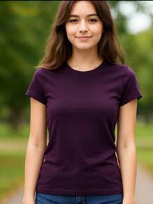 PLAYERA DAMA C/REDONDO M/CORTA AJUSTADO LISO - Morado Uva - Ver 2