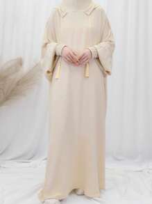 1 pieza Abaya de estilo de moda de Dubai con capucha, de color liso y arrugado de gasa, talla grande, adecuado para uso diario en primavera, verano y otoño, para mujeres