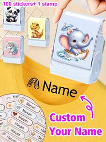 1 Timbro + 100 Adesivi Timbro Personalizzato con Nome, Timbro Nome per Abbigliamento Bambini Impermeabile, Timbro Animali cartoni animati Personalizzati, Timbro Firma Motivo cartoni animati, Timbri Personalizzabili per Bambini, Regali di Cancelleria Personalizzati per Studenti, Regali di Compleanno, Carino, Forniture per il Ritorno a Scuola, Uomini, Donne, Borsa Scolastica, Ragazzi, Ragazze, Insegnante, Figlio