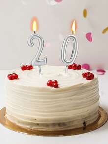 白色、黑色、银色小数字生日派对主题周年纪念蛋糕装饰蜡烛 - 銀色 - 查看 8