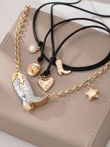 1 套 2 件时尚牛仔休闲度假 DIY 蝴蝶结多层项链套装