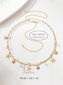 2pcs Bohemian Style Ocean Series Shell & Starfish Beaded Waist Chain For Women - Yellow Gold - View 3